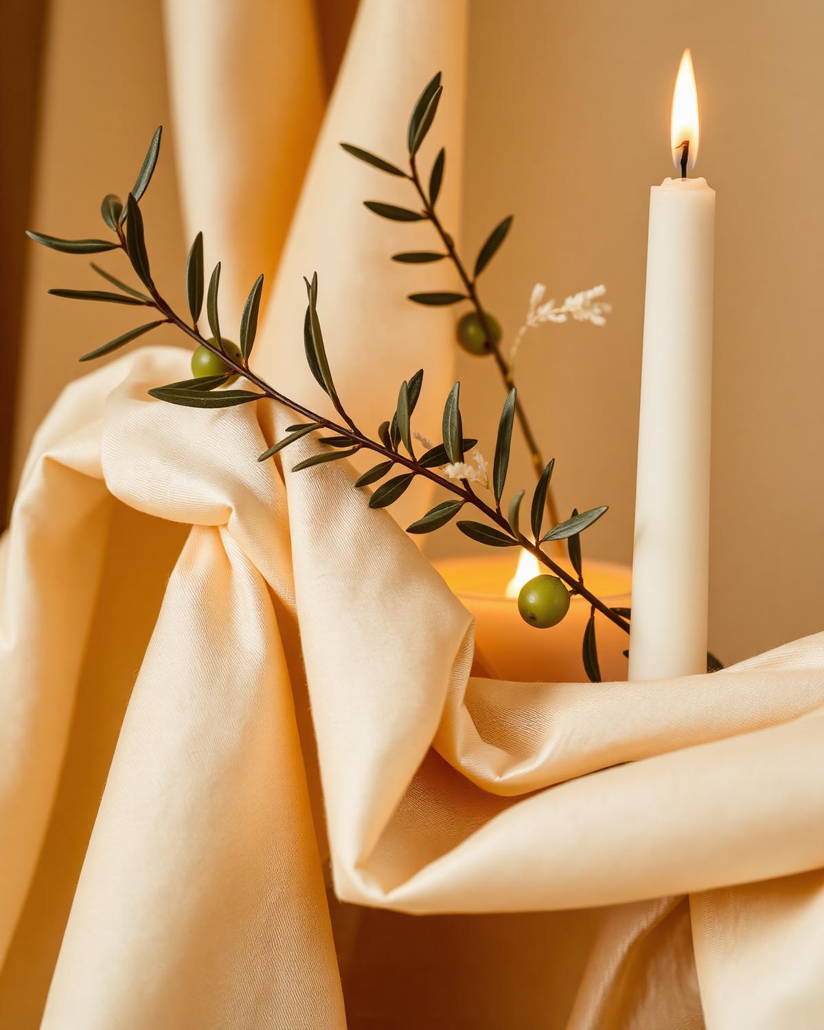 Olive branch and candle detail